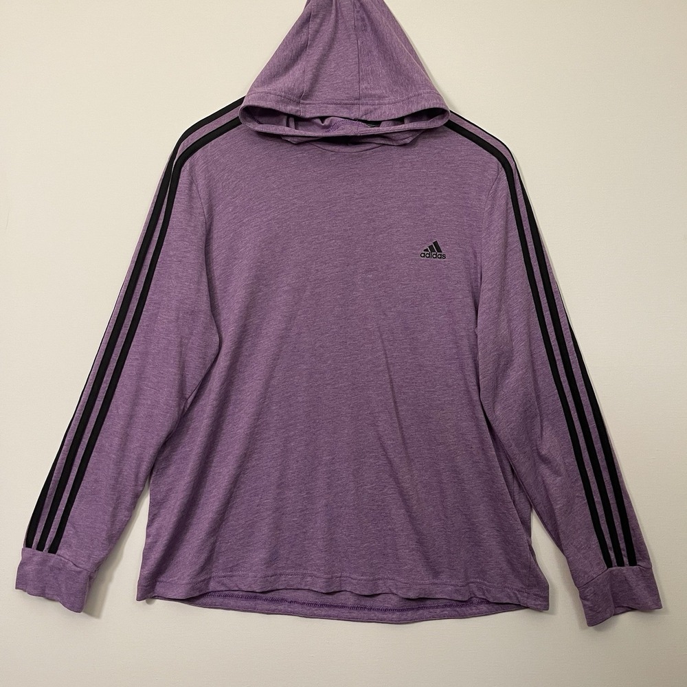 Adidas Women's Hooded Climalite Long Sleeve 3 Stripe Purple Athleisure Size XL